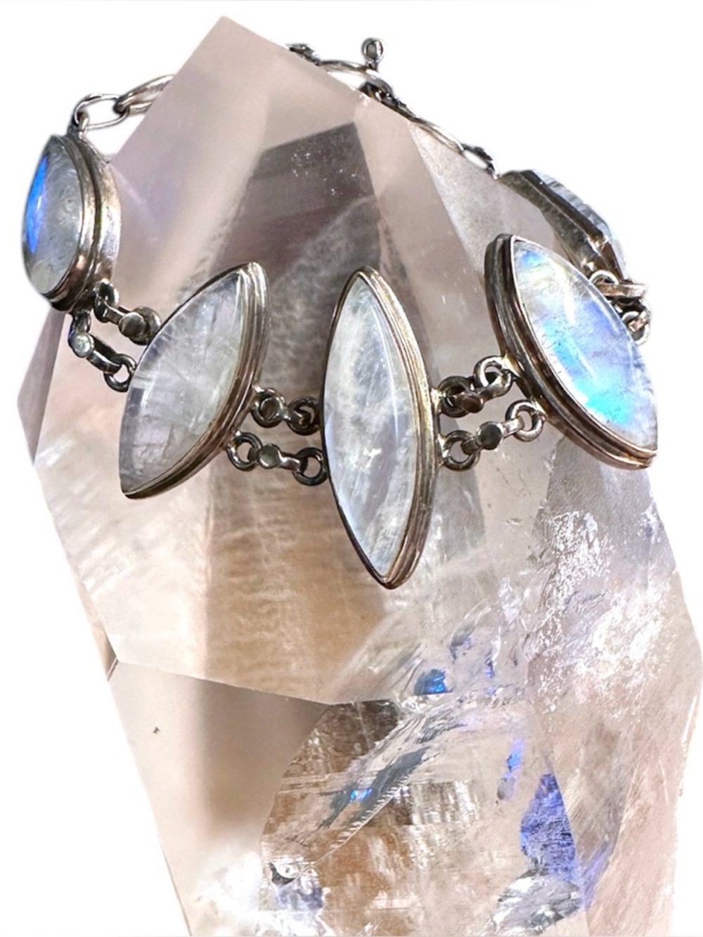 ✨Sterling Silver Rainbow Moonstone Bracelet – Vintage Style✨